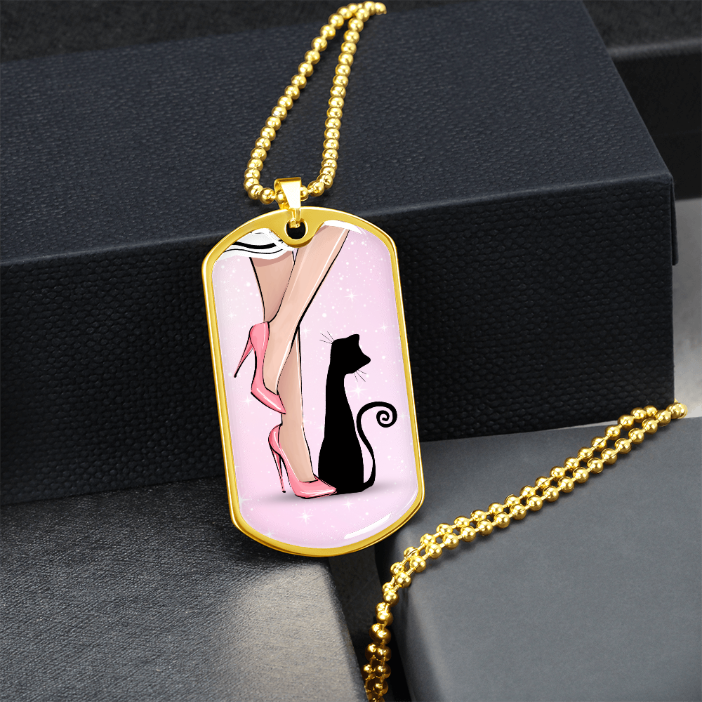 Pink Cat Lady Dog Tag Necklace
