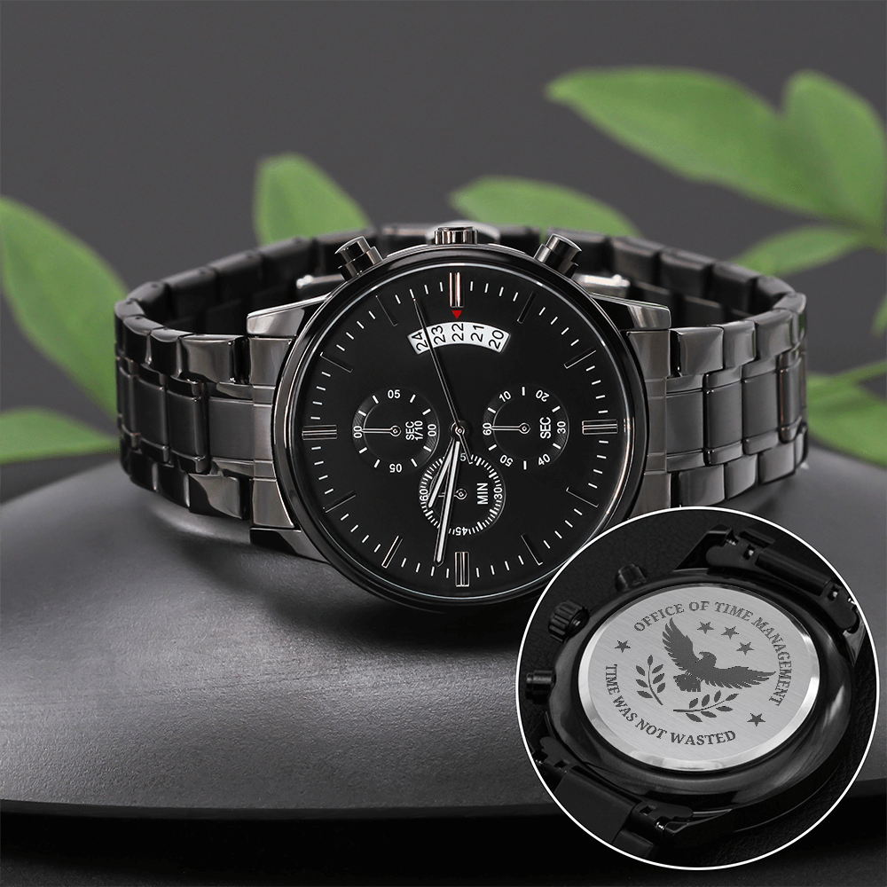 Office of Time Management Engraved Chronograph Watch – Time Was Not Wasted