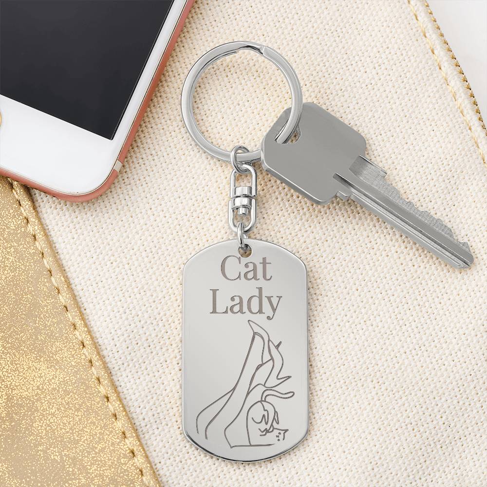 Cat Lady Legs Engraved Keychain