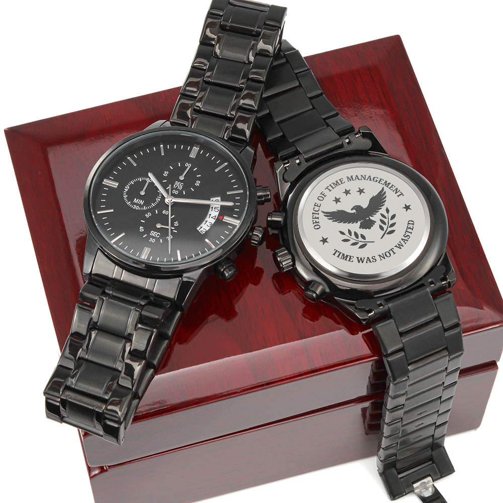 Office of Time Management Engraved Chronograph Watch – Time Was Not Wasted