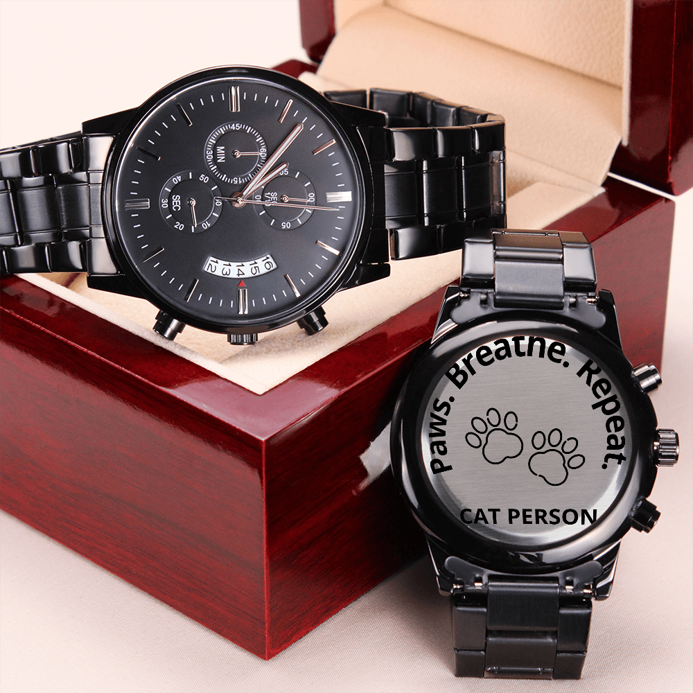 Paws. Breathe. Repeat. Cat Person Engraved Chronograph Watch