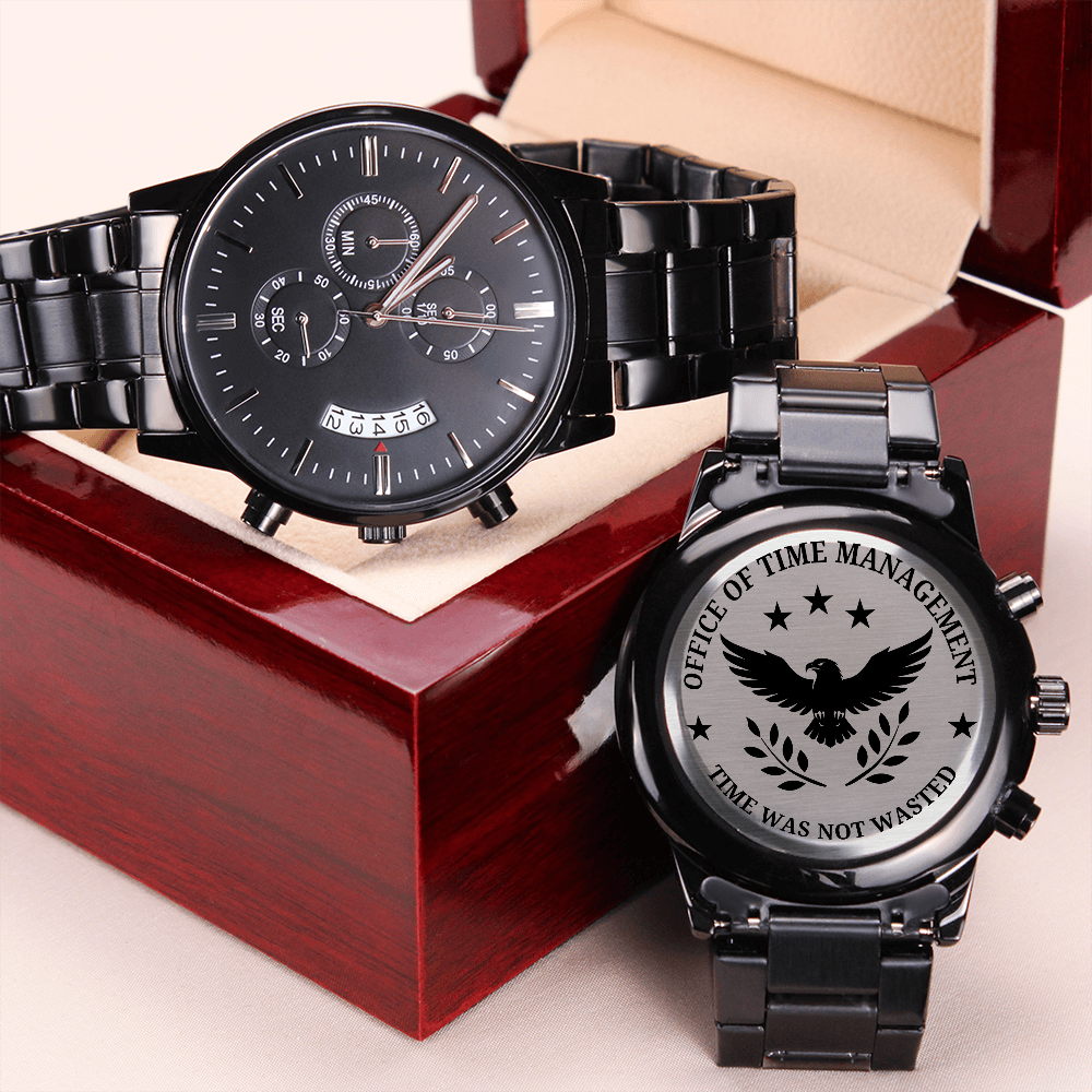 Office of Time Management Engraved Chronograph Watch – Time Was Not Wasted