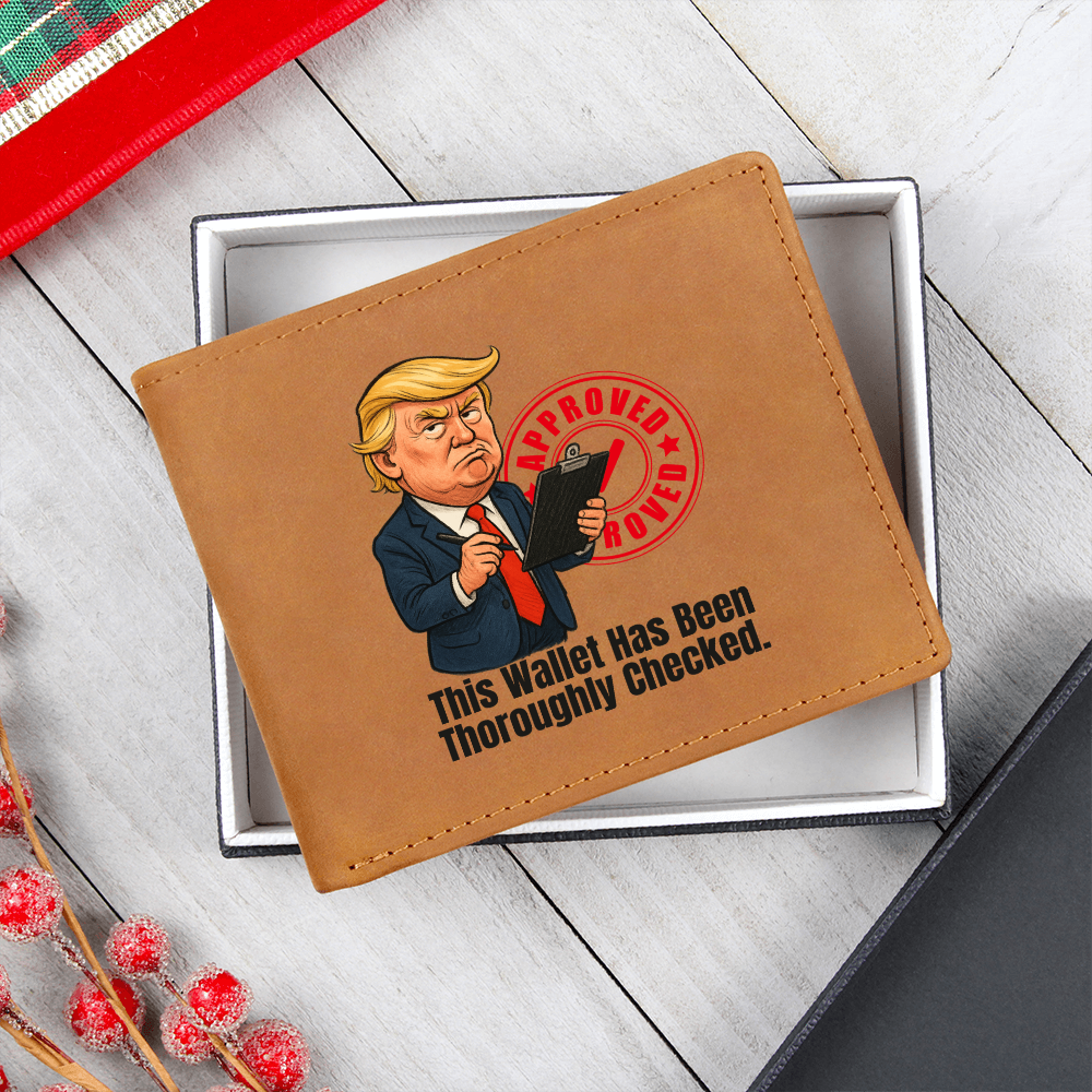 “This Wallet Has Been Thoroughly Checked.” Full-Grain Leather Wallet