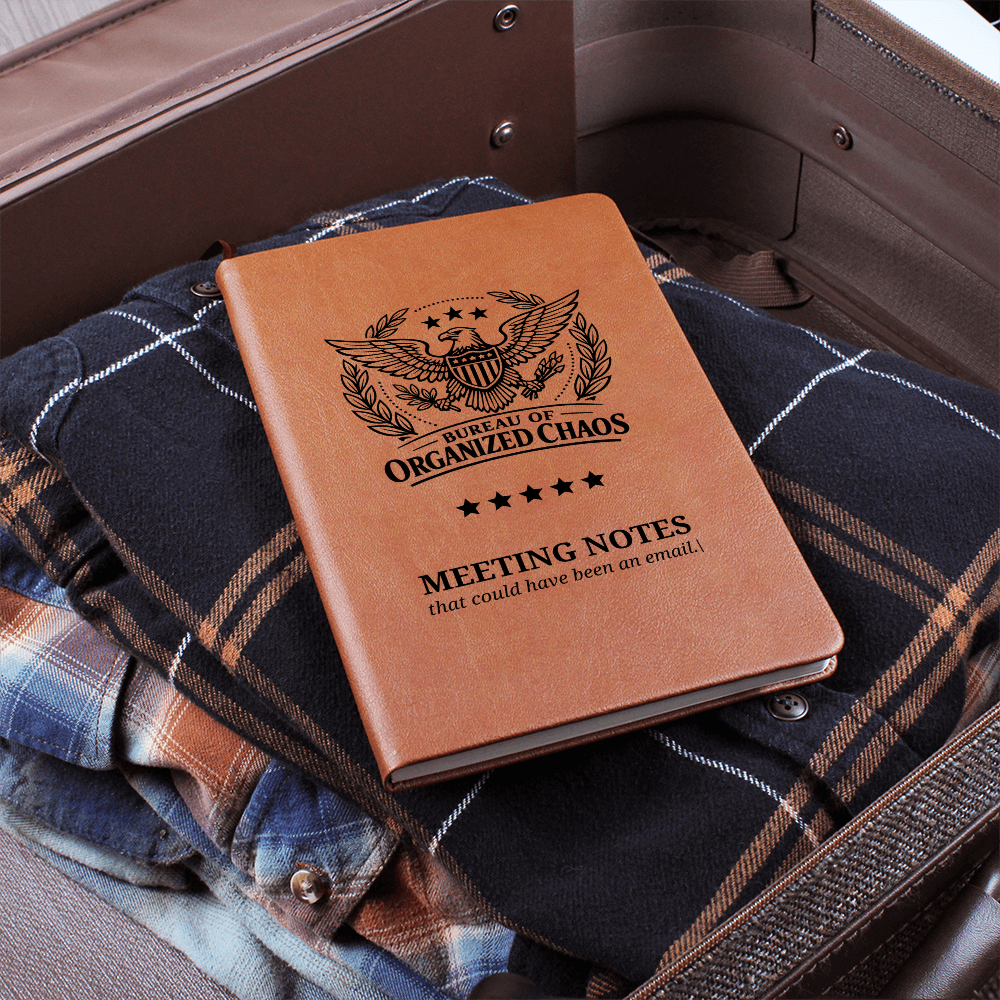Bureau of Organized Chaos Meeting Notes Journal – Engraved Vegan Leather Notebook