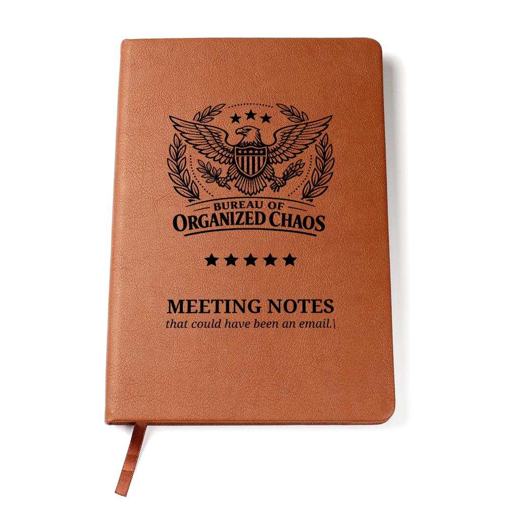 Bureau of Organized Chaos Meeting Notes Journal – Engraved Vegan Leather Notebook