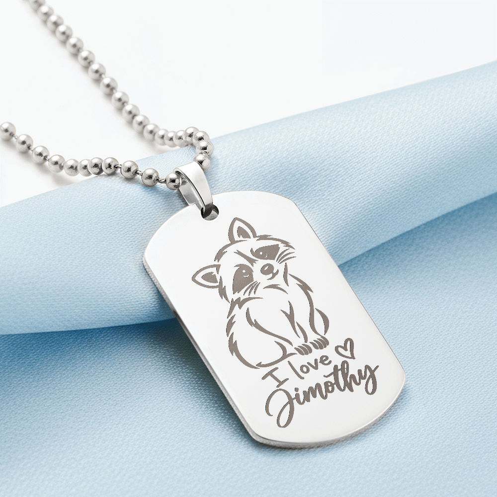 I Love Jimothy Engraved Dog Tag Necklace | Short-Spined Raccoon Jewelry