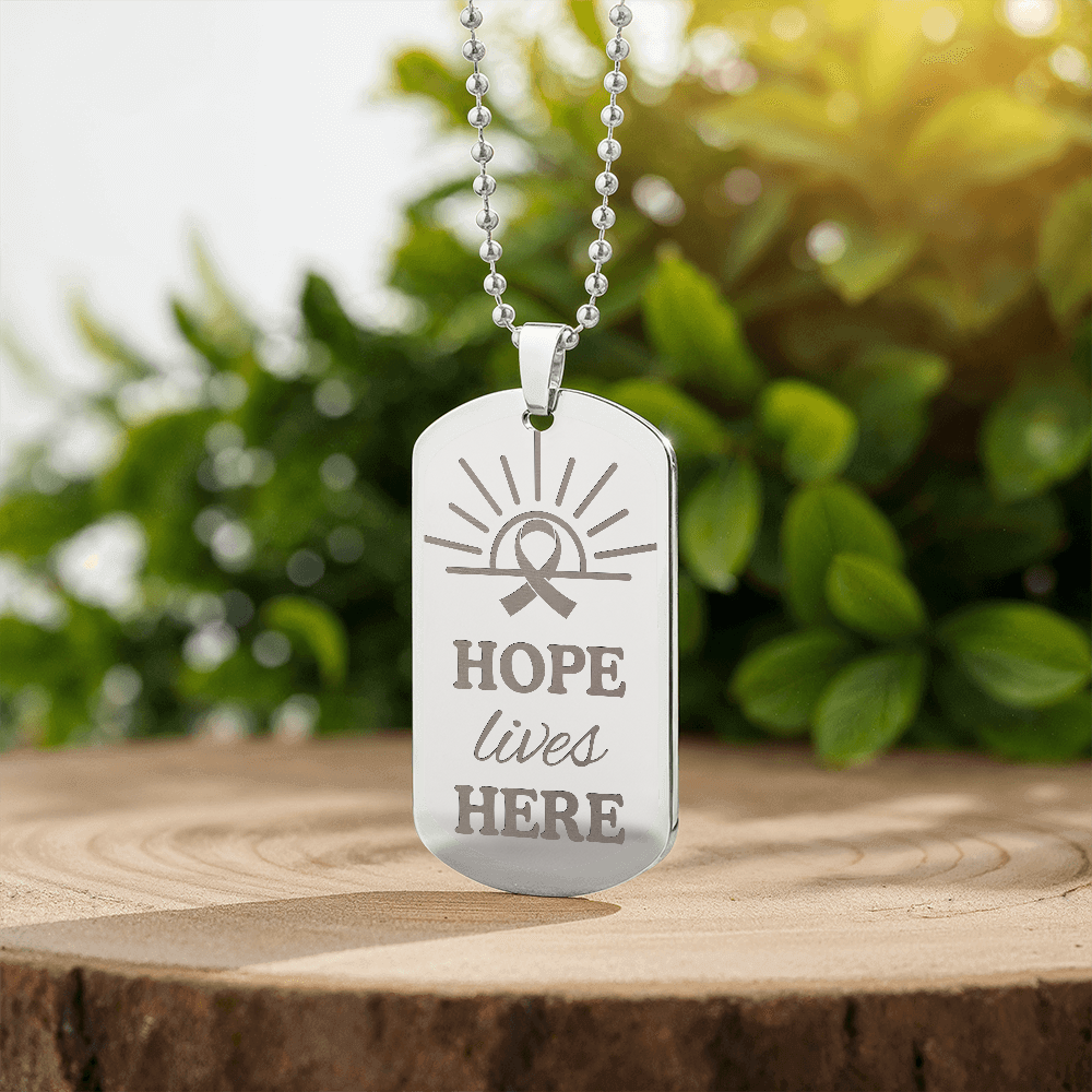Hope Lives Here – Engraved Dog Tag Necklace
