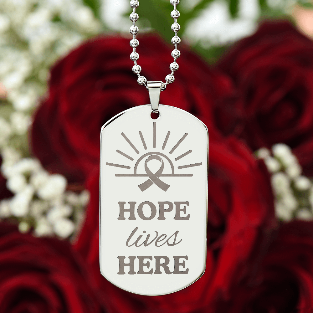 Hope Lives Here – Engraved Dog Tag Necklace