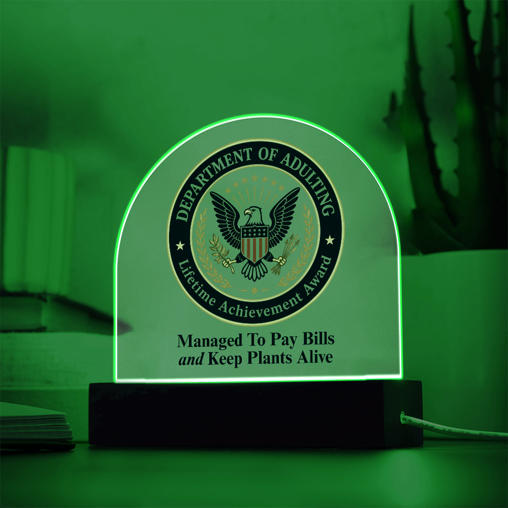 Department of Adulting Lifetime Achievement Award Acrylic Plaque