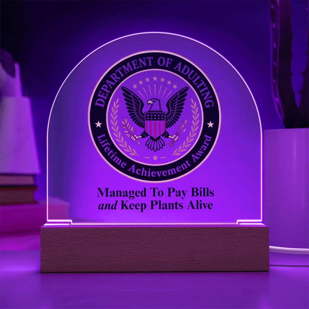 Department of Adulting Lifetime Achievement Award Acrylic Plaque