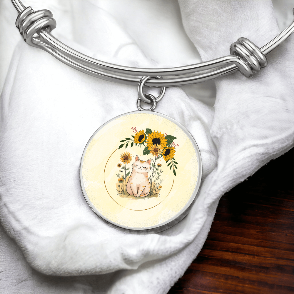 Yellow Sunflower Kitty Pendant Bracelet