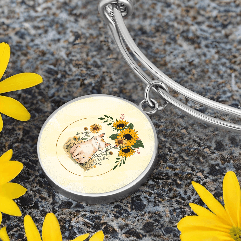 Yellow Sunflower Kitty Pendant Bracelet