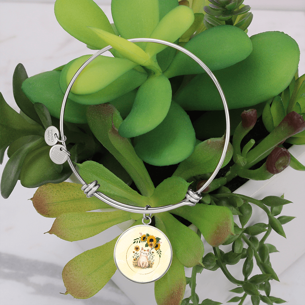 Yellow Sunflower Kitty Pendant Bracelet
