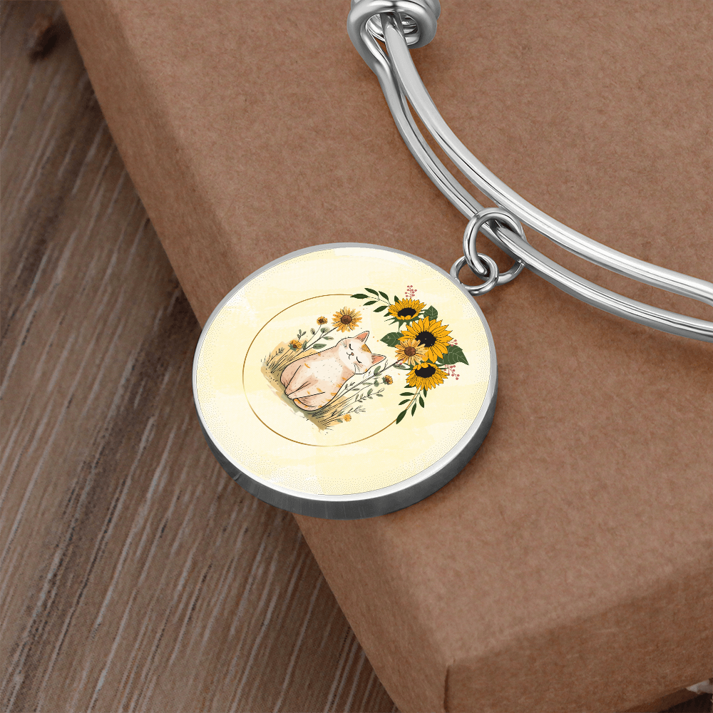 Yellow Sunflower Kitty Pendant Bracelet