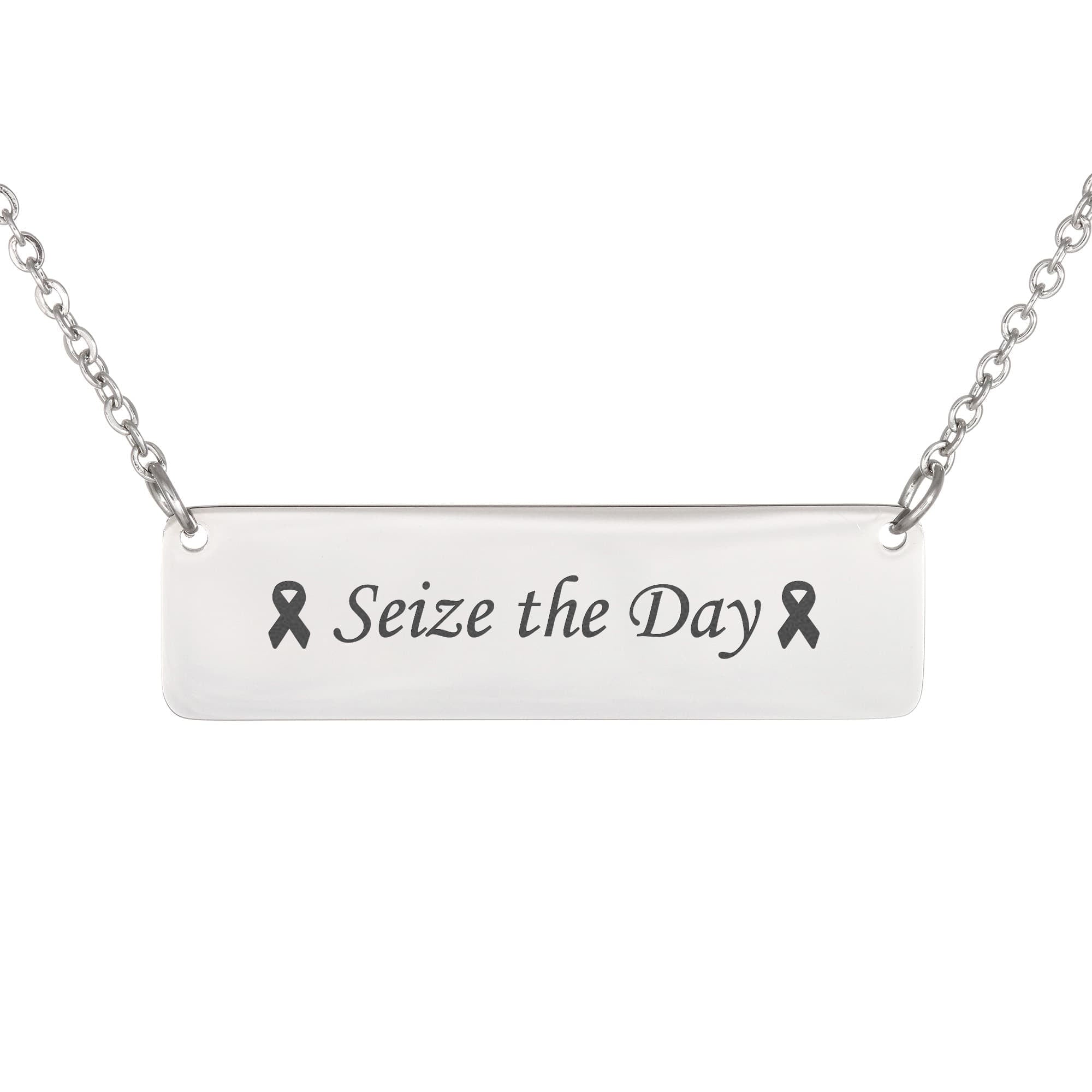 Seize the Day Engraved Horizontal Bar Necklace