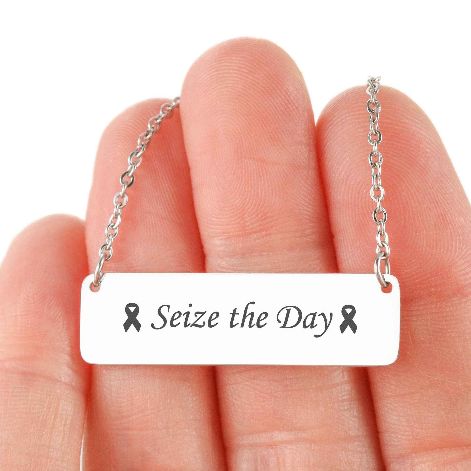 Seize the Day Engraved Horizontal Bar Necklace
