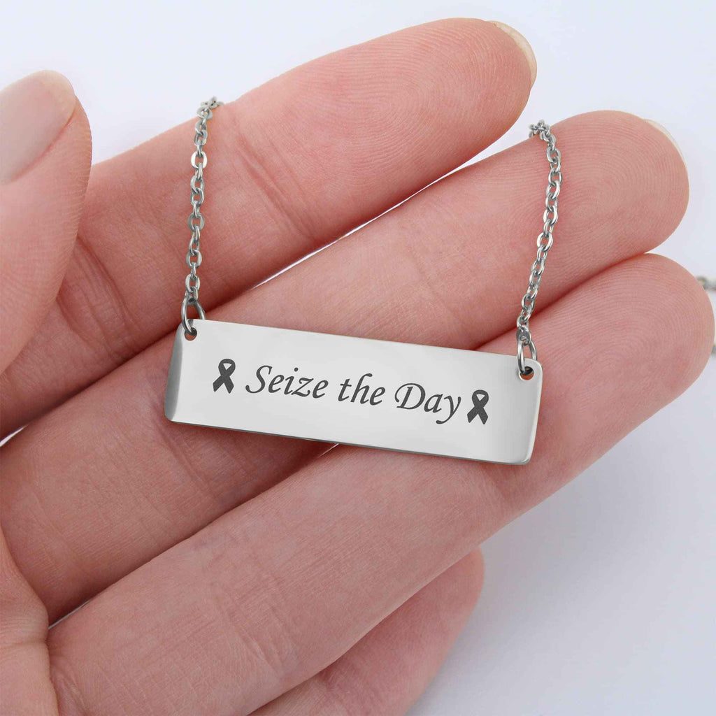 Seize the Day Engraved Horizontal Bar Necklace