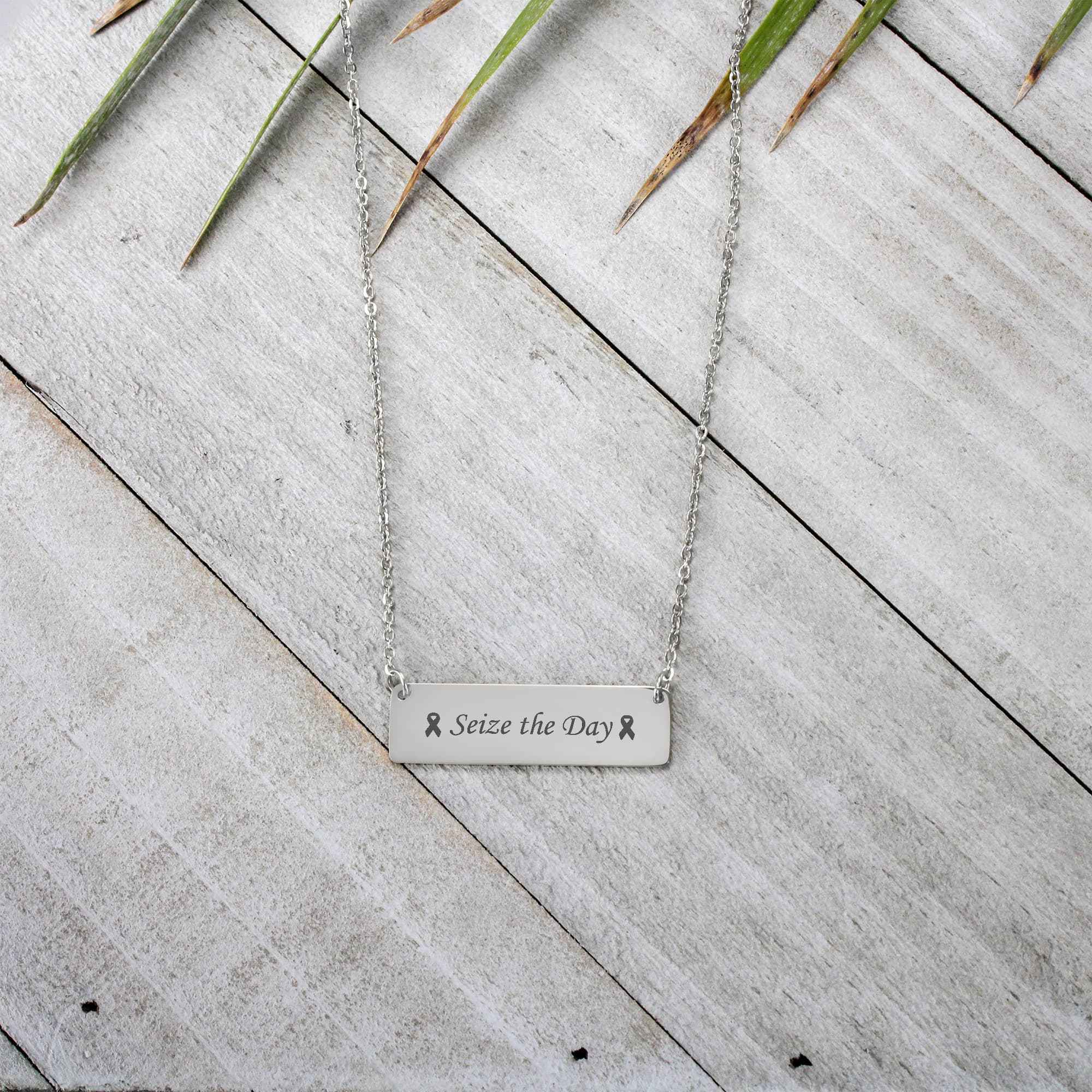 Seize the Day Engraved Horizontal Bar Necklace