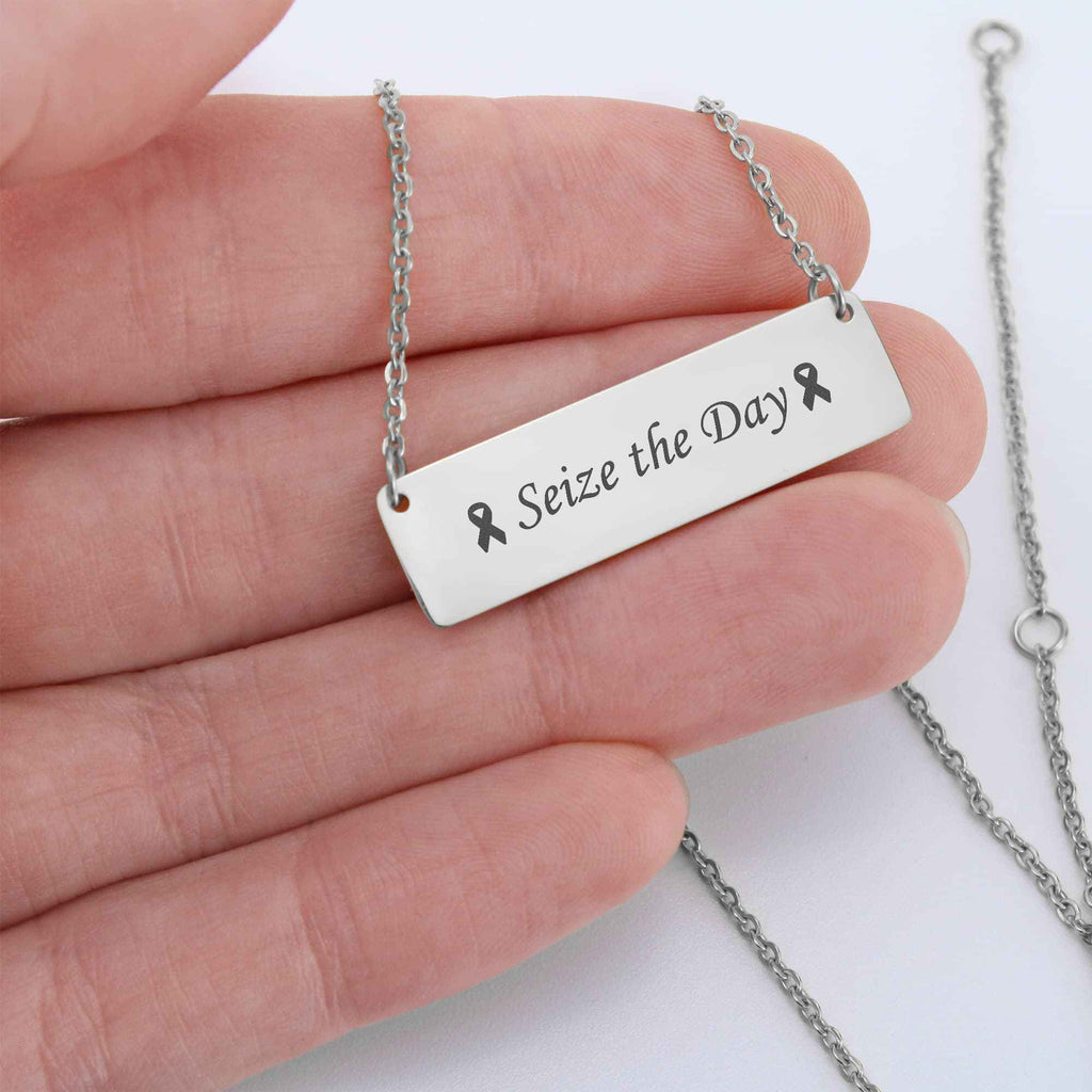 Seize the Day Engraved Horizontal Bar Necklace