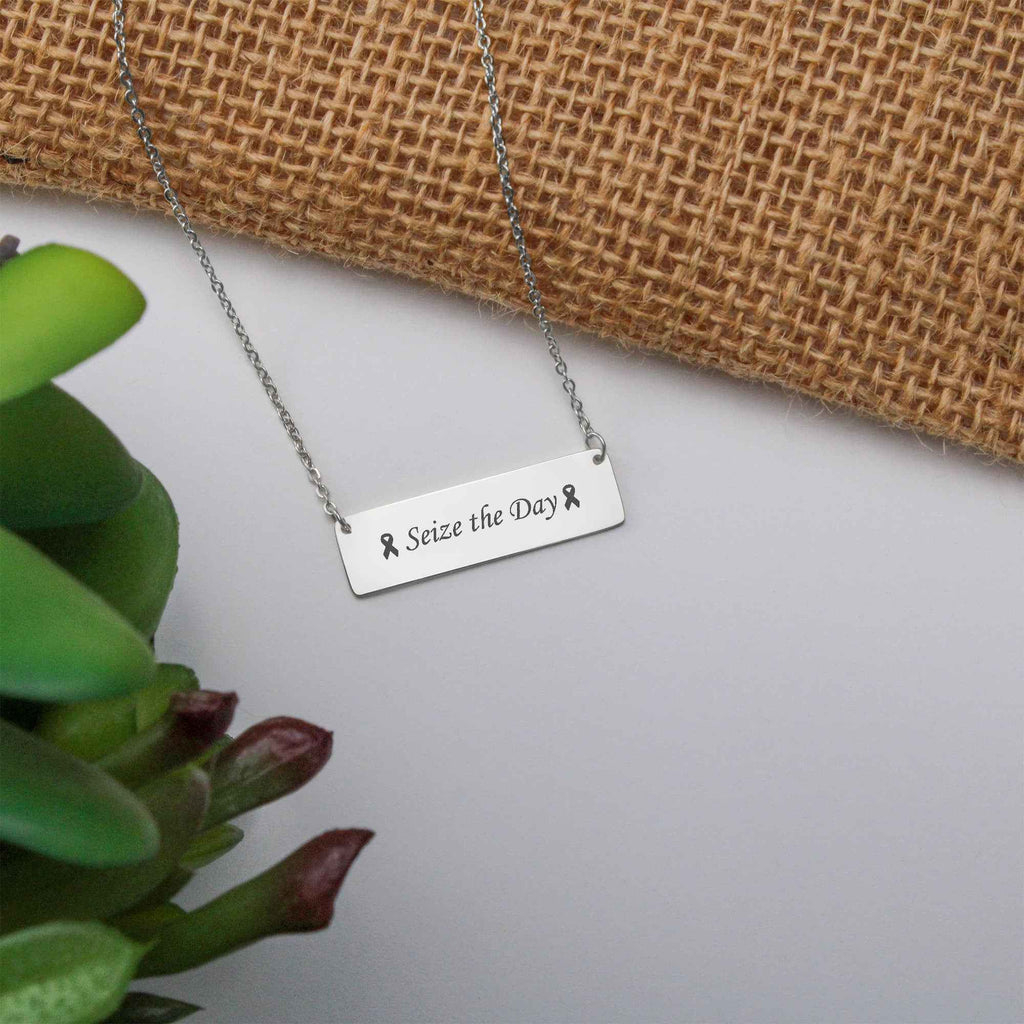 Seize the Day Engraved Horizontal Bar Necklace