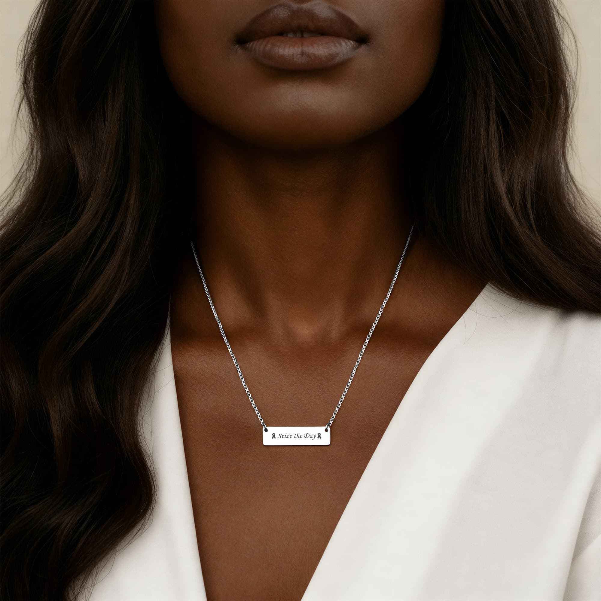 Seize the Day Engraved Horizontal Bar Necklace