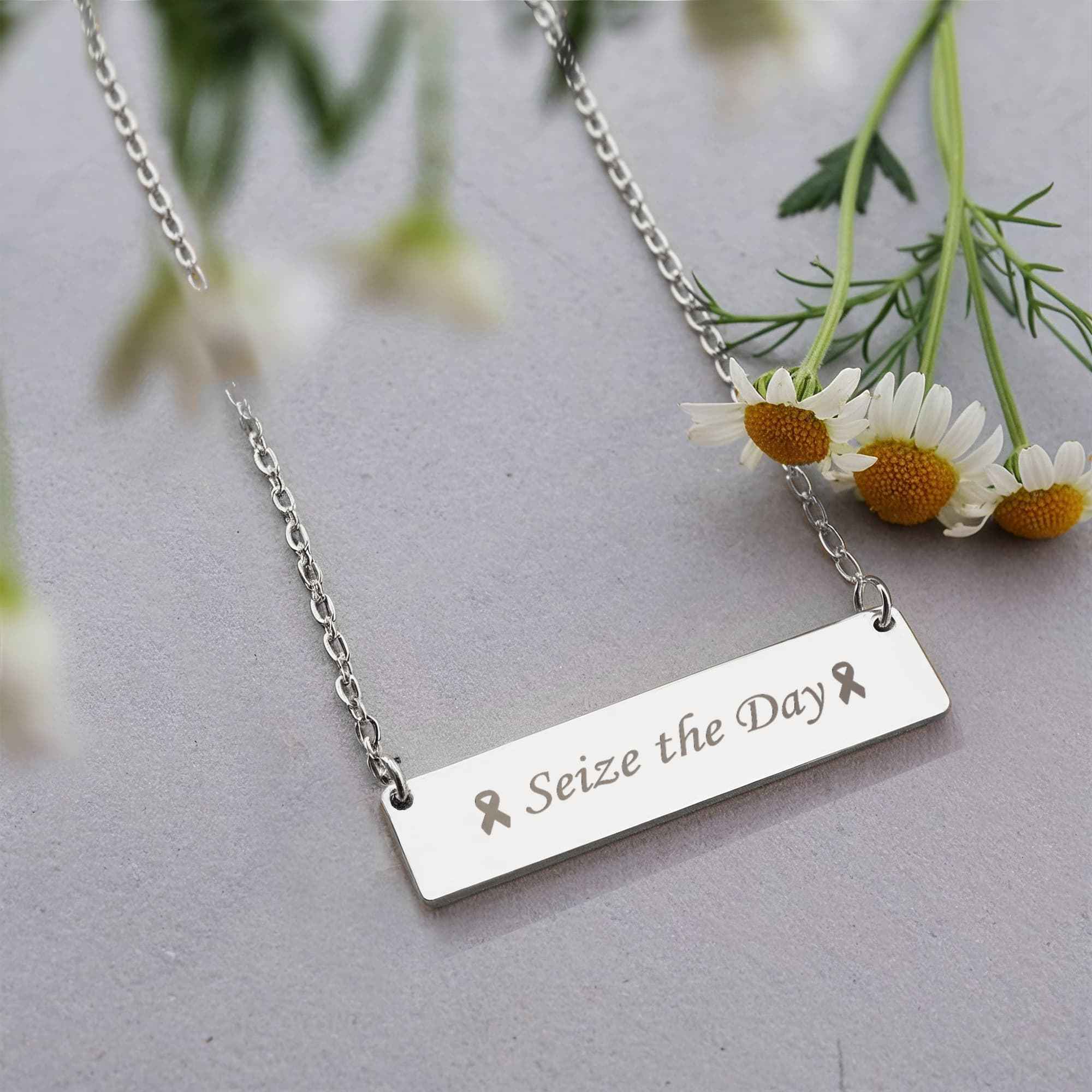 Seize the Day Engraved Horizontal Bar Necklace
