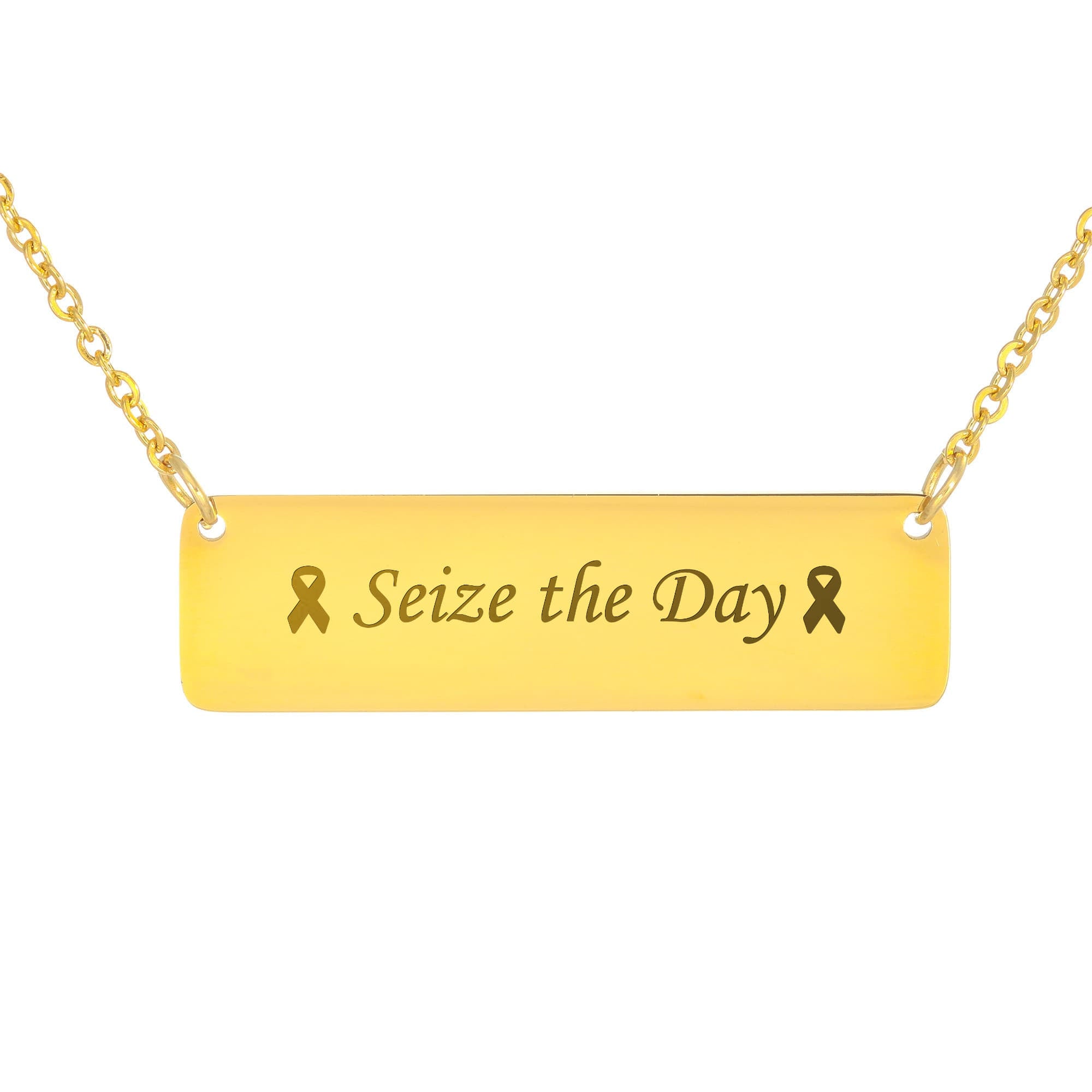 Seize the Day Engraved Horizontal Bar Necklace
