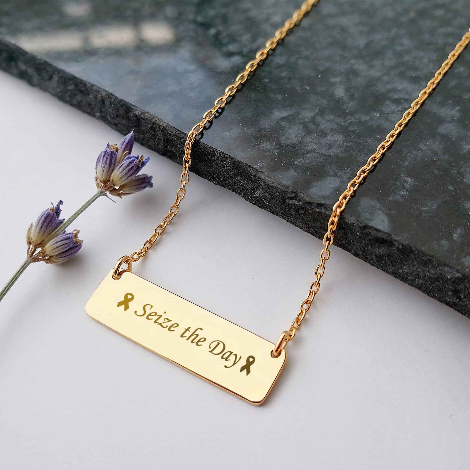 Seize the Day Engraved Horizontal Bar Necklace