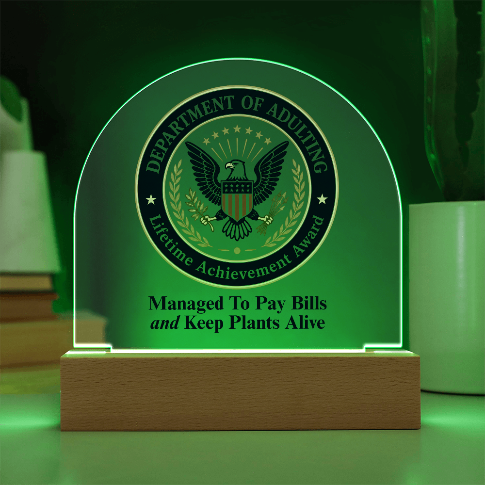 Department of Adulting Lifetime Achievement Award Acrylic Plaque