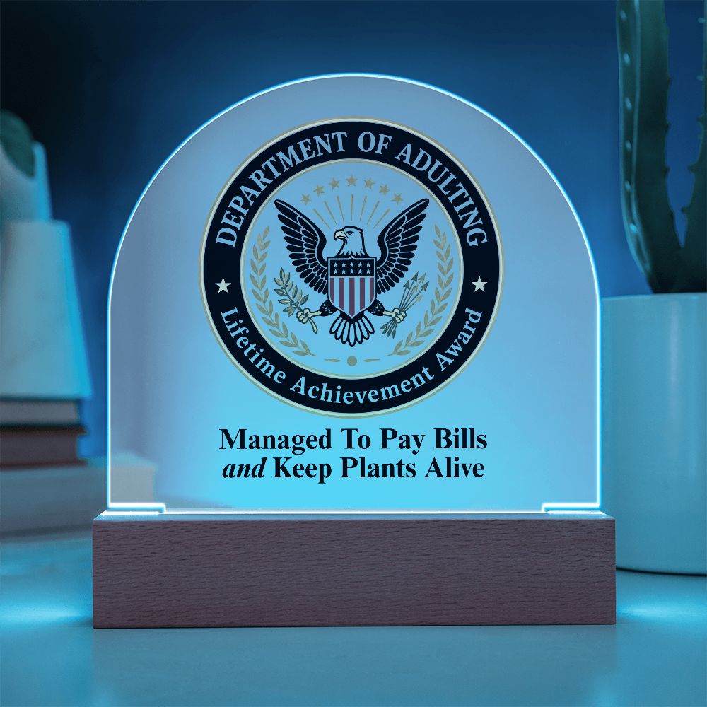 Department of Adulting Lifetime Achievement Award Acrylic Plaque