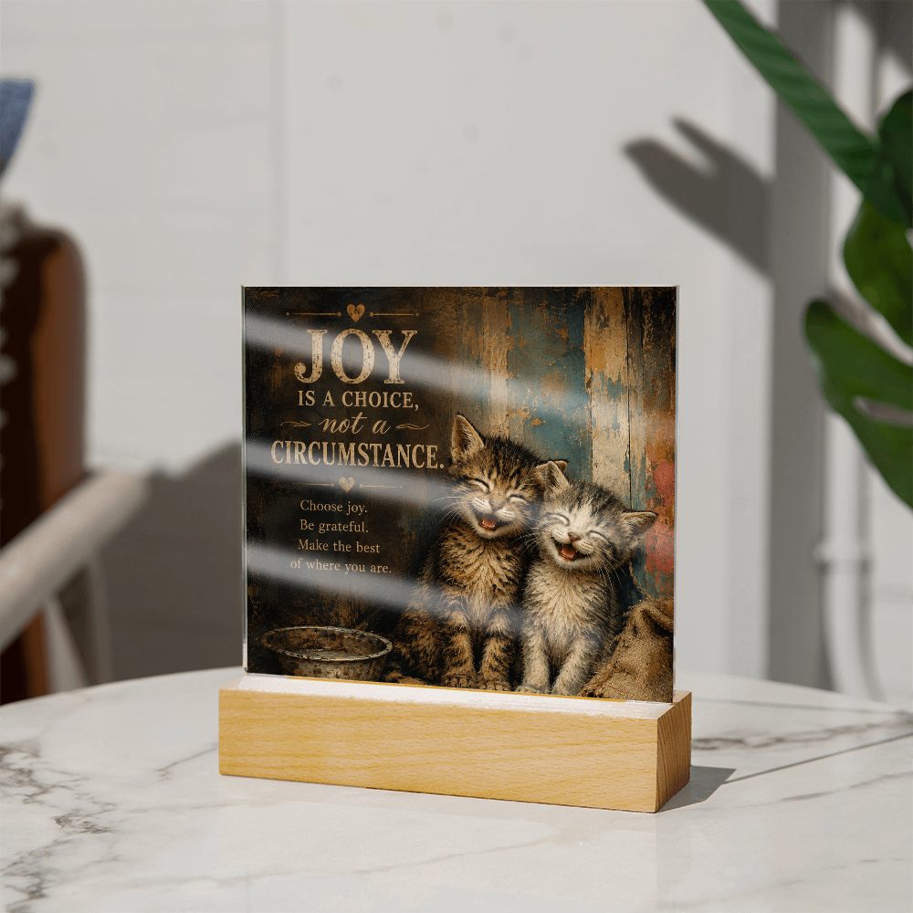 Joy Is a Choice Kitten Acrylic Plaque with LED Base