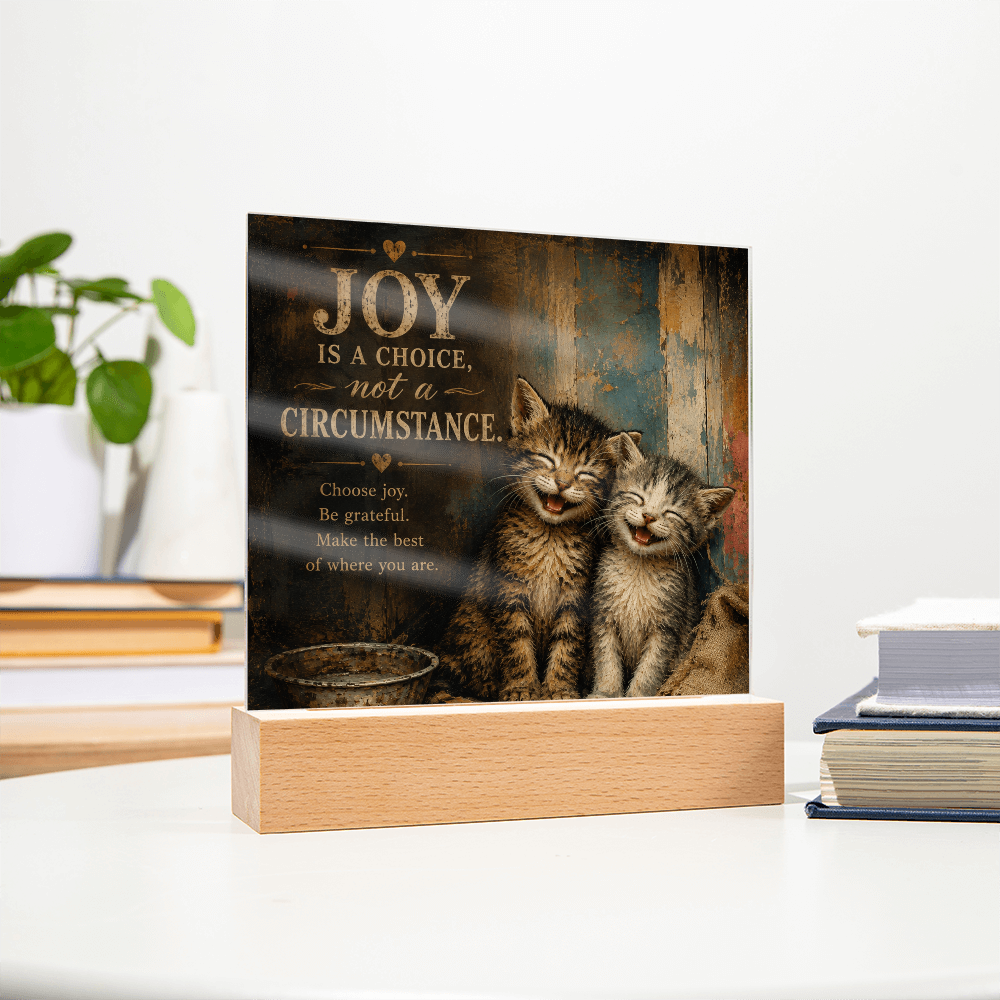 Joy Is a Choice Kitten Acrylic Plaque with LED Base
