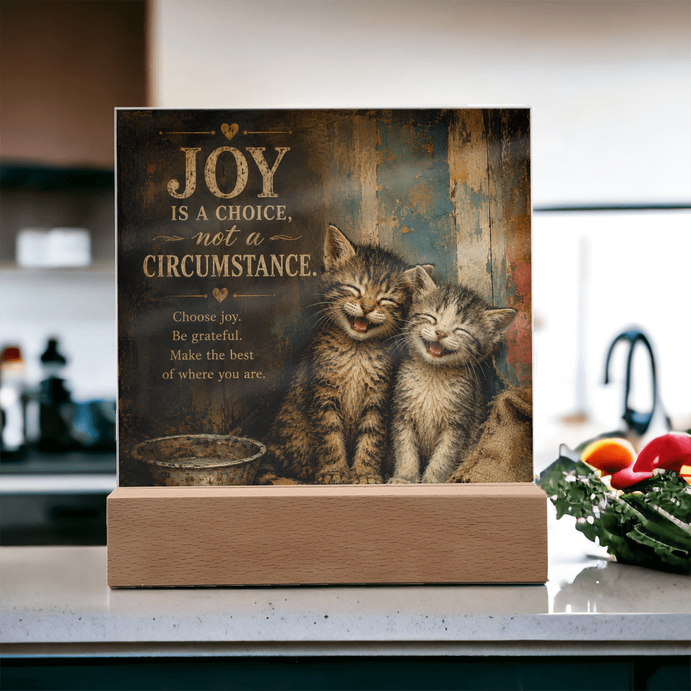 Joy Is a Choice Kitten Acrylic Plaque with LED Base