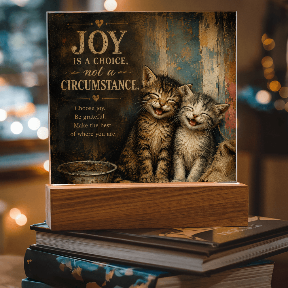 Joy Is a Choice Kitten Acrylic Plaque with LED Base