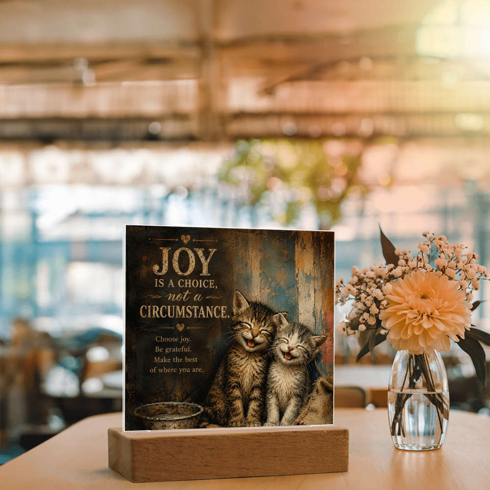 Joy Is a Choice Kitten Acrylic Plaque with LED Base