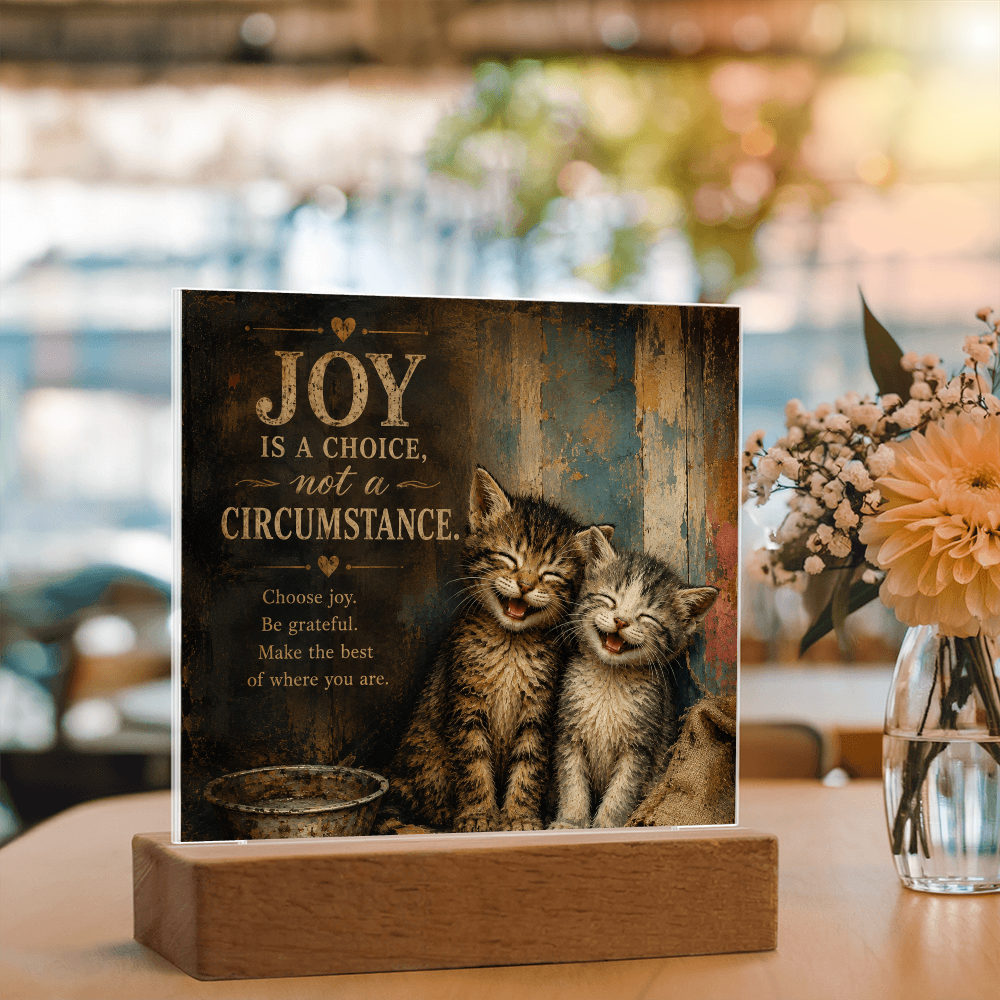 Joy Is a Choice Kitten Acrylic Plaque with LED Base