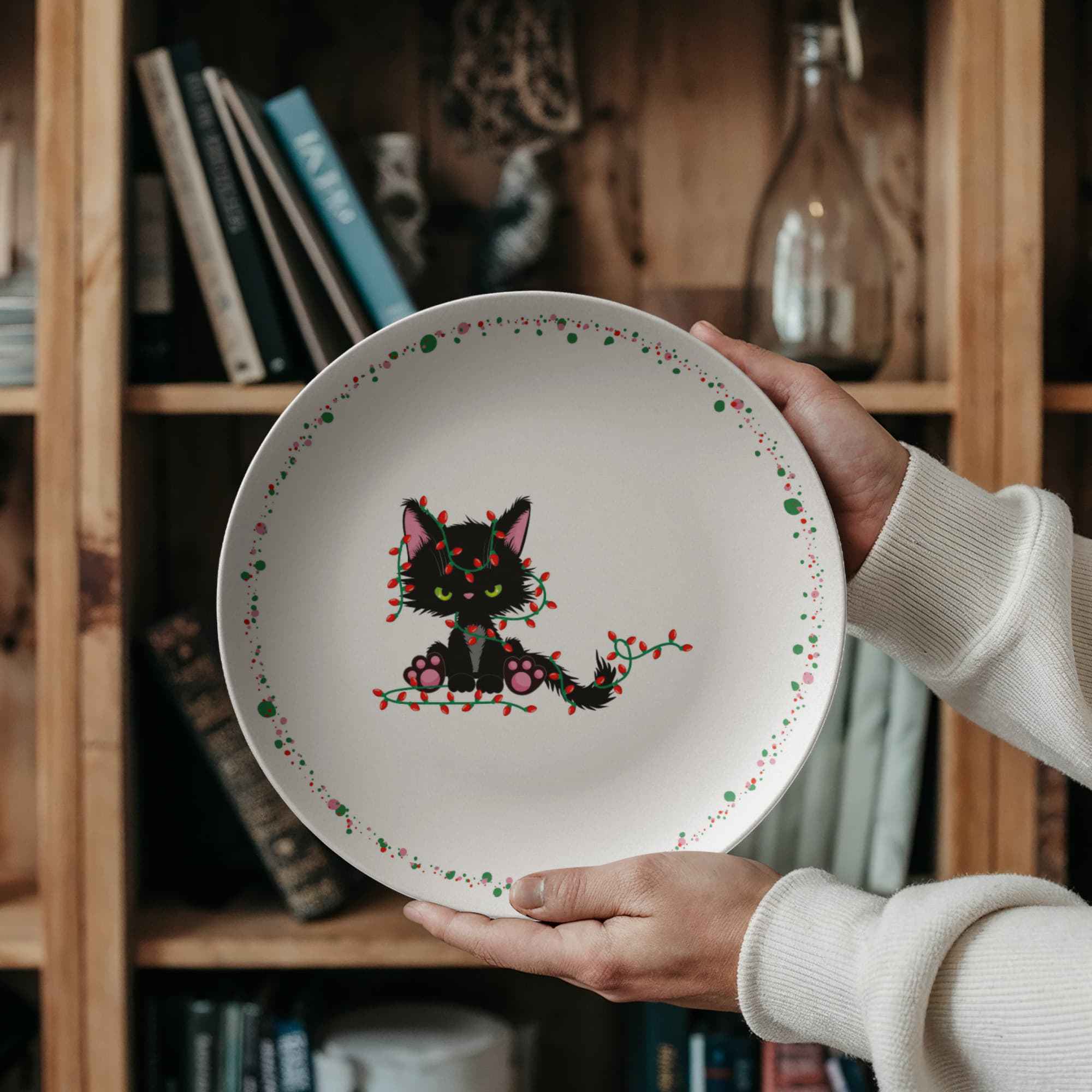 Christmas Cat Tangled in Lights Plate – 10