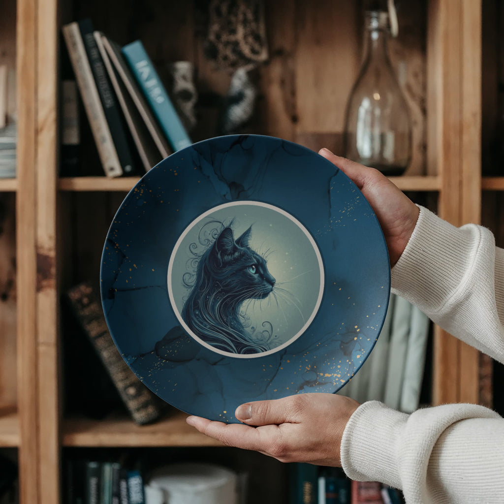 Blue Cat with Gold Accents Collectible Plate