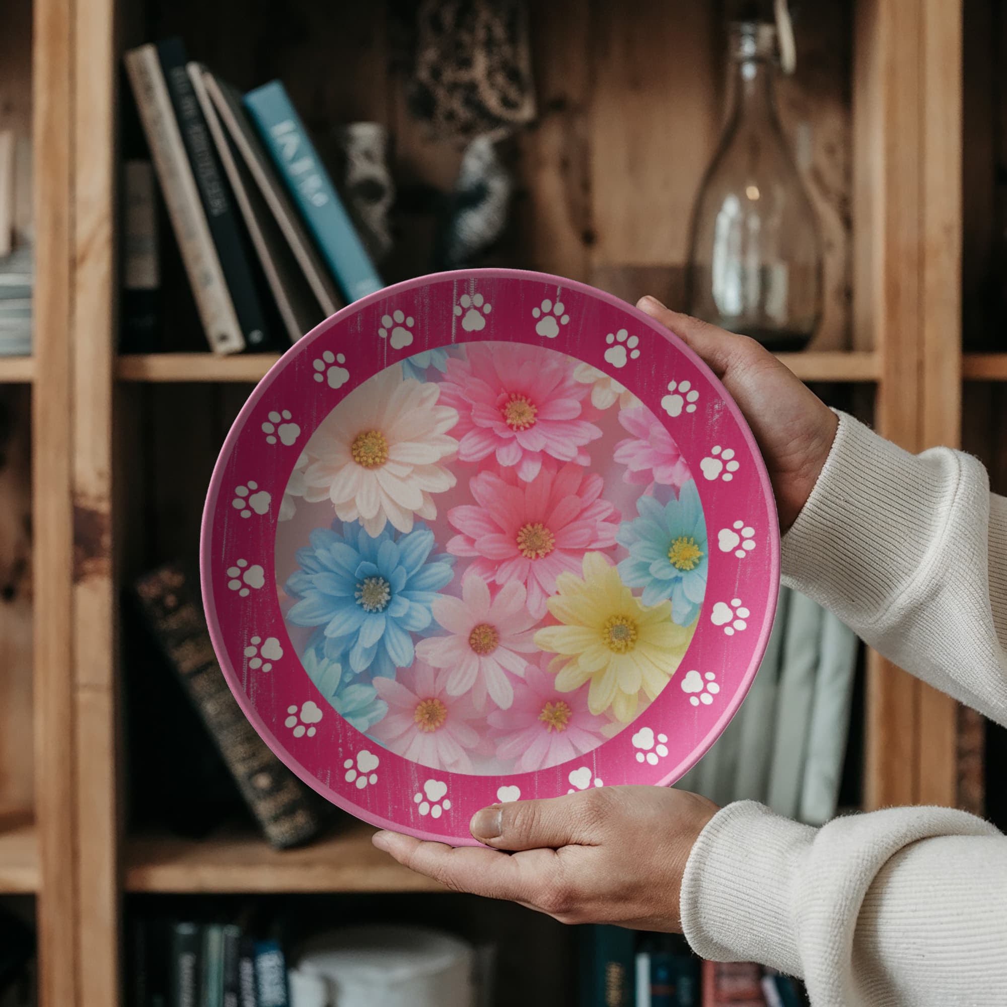Paws & Petals Decorative Plate | Pink Floral Cat Lover Serving Plate