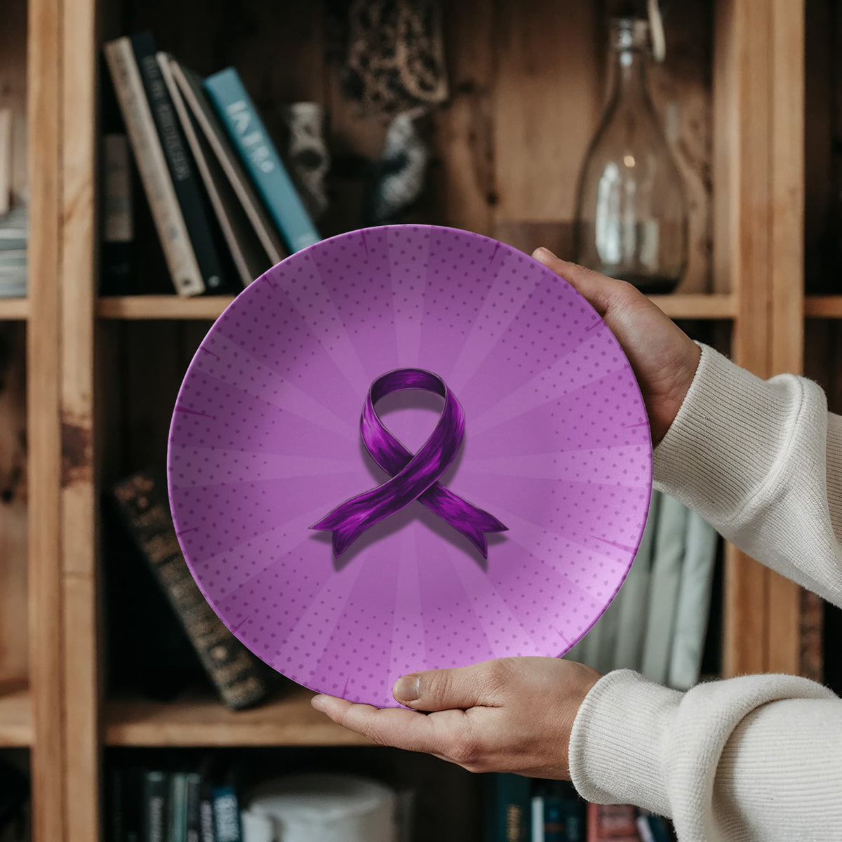 Comic Style Purple Ribbon Collectible Plate