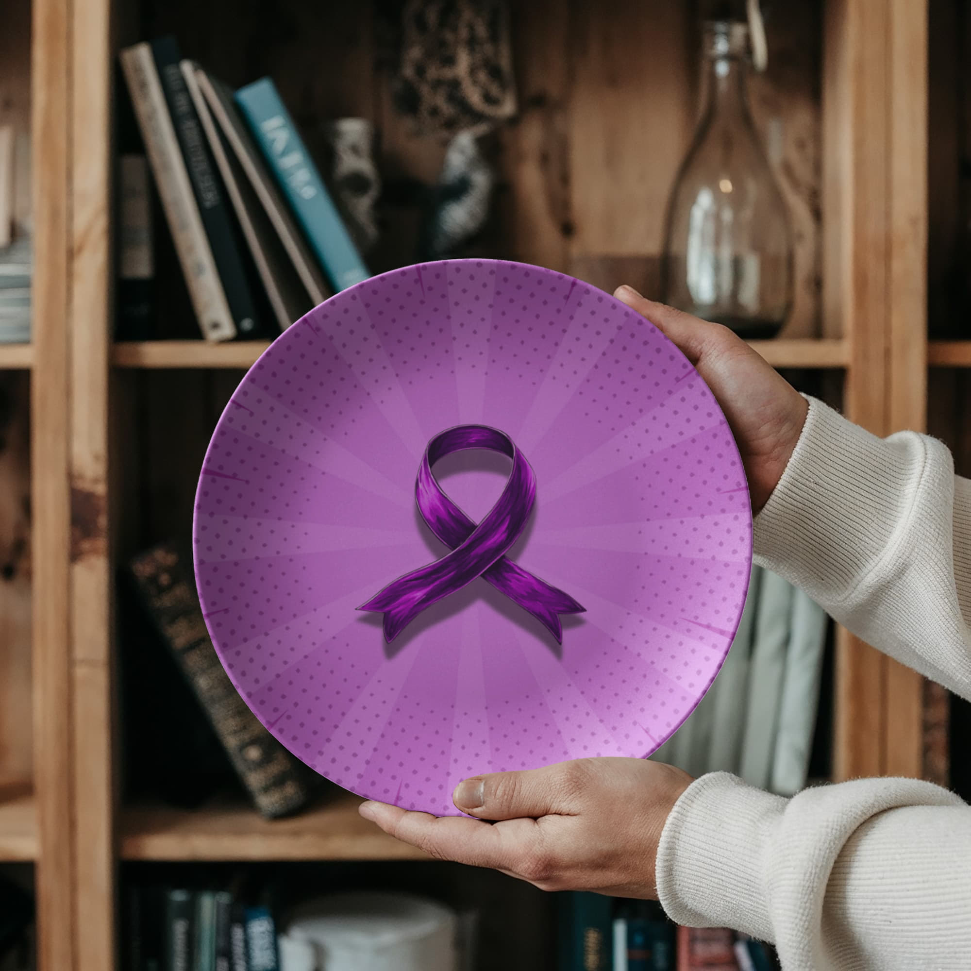 Comic Style Purple Ribbon Collectible Plate