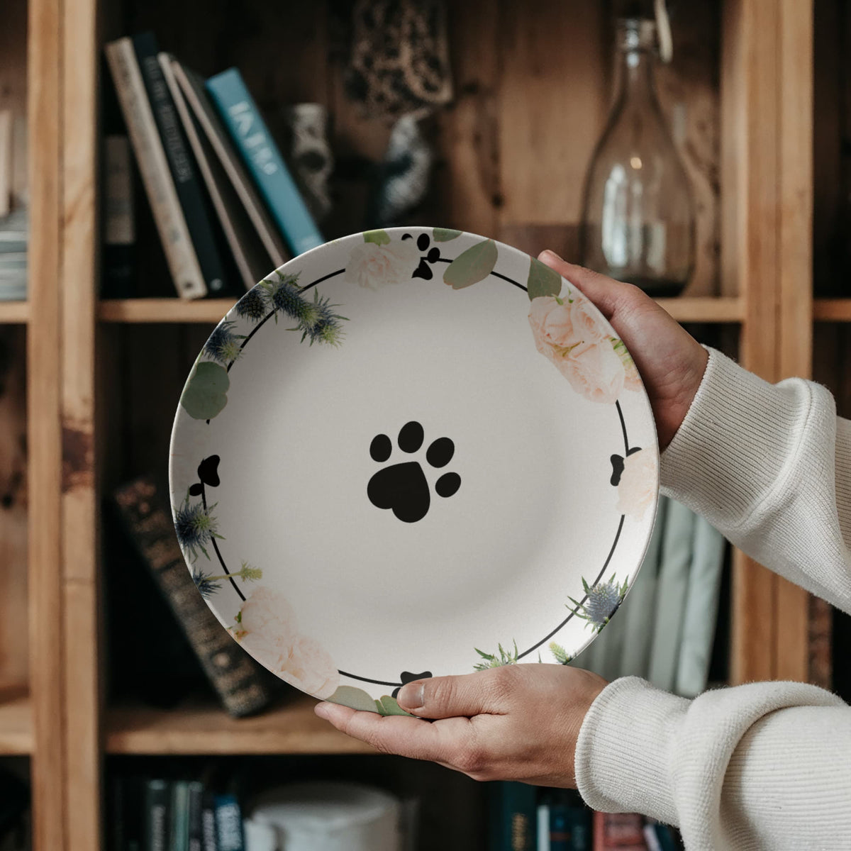 Floral Themed Cat Paw Collectible Plate
