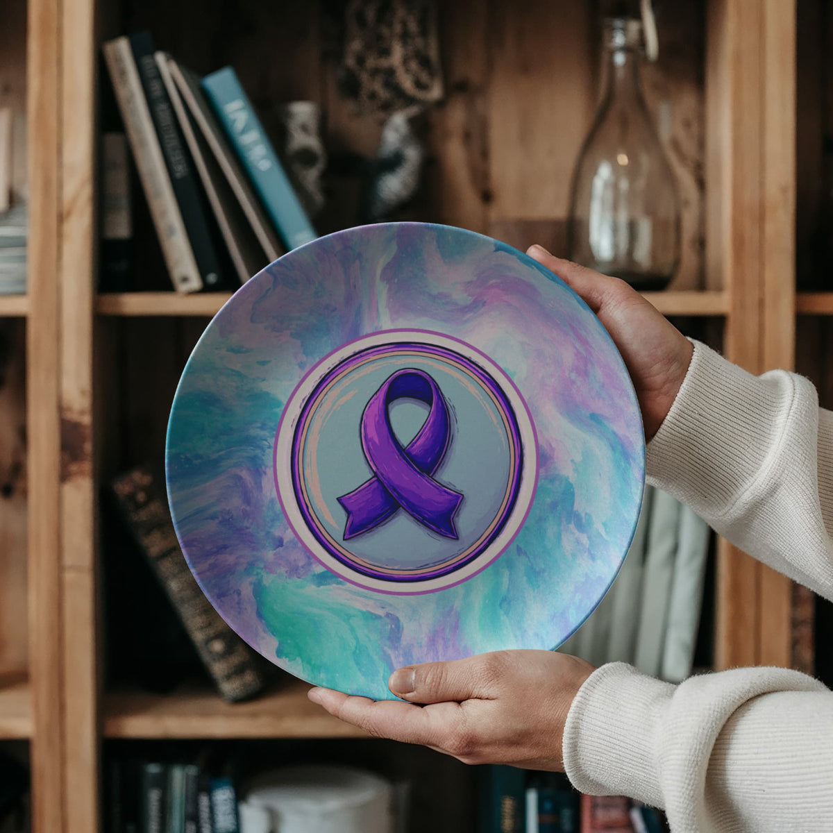 Purple Ribbon on Watercolor Collectible Plate