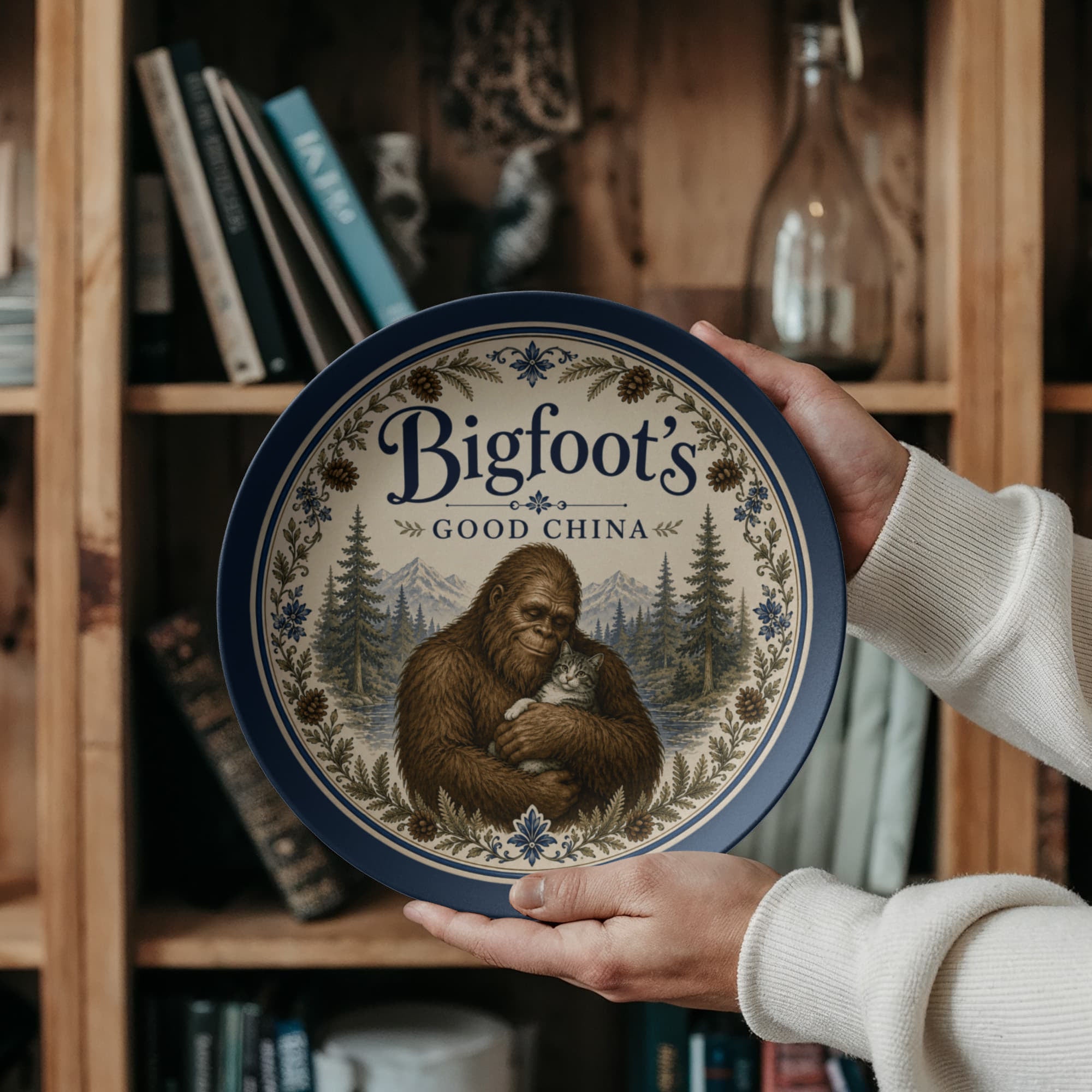 Bigfoot's Good China 10" Dinner Plate | Bigfoot & Cat Woodland Plate