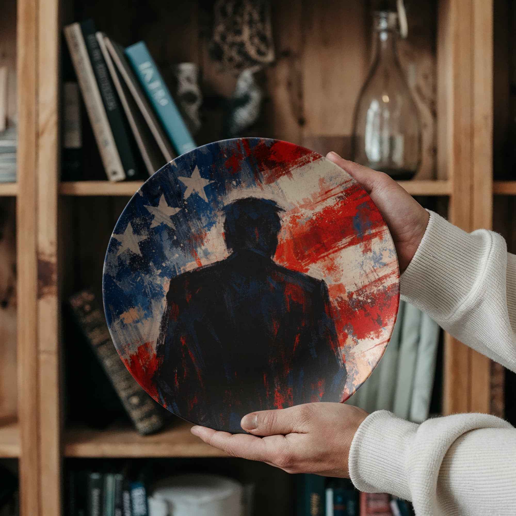 Abstract Americana Silhouette 10” Dinner Plate – Patriotic Statement Tableware