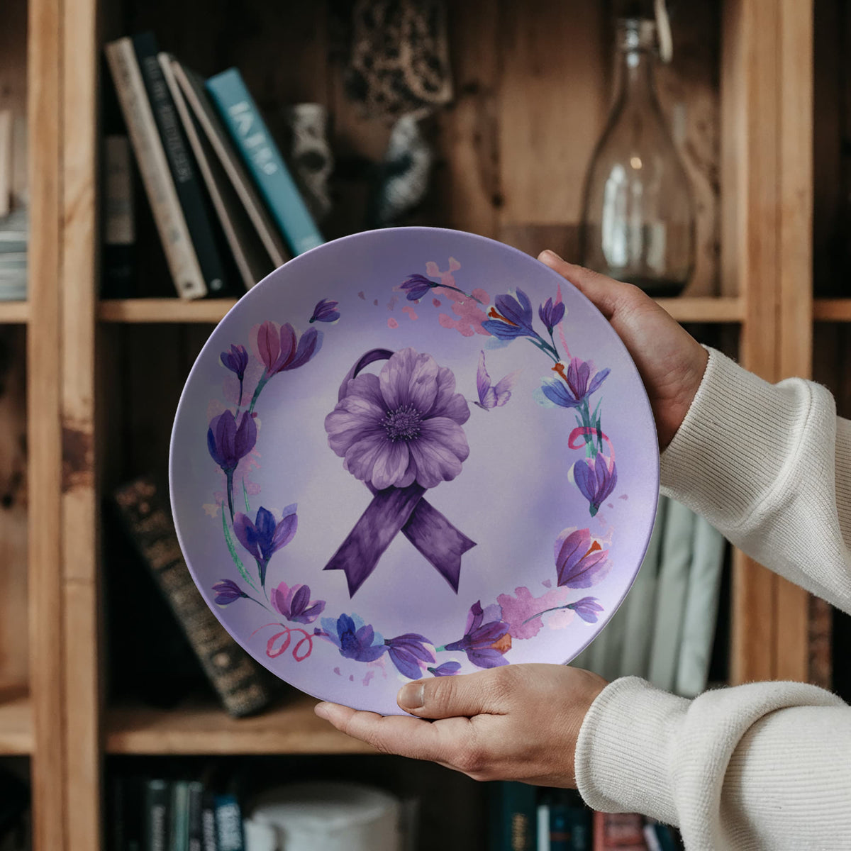 Watercolor Purple Ribbon Collectible Plate