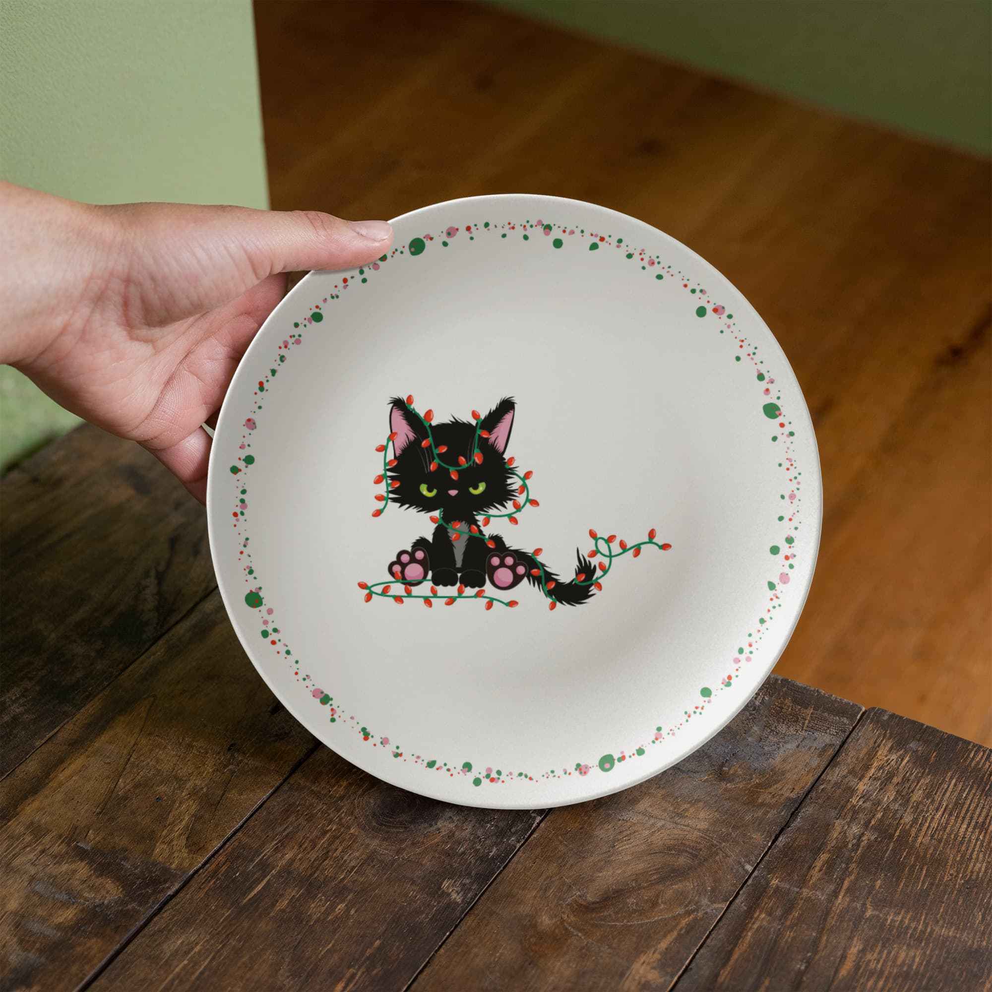 Christmas Cat Tangled in Lights Plate – 10