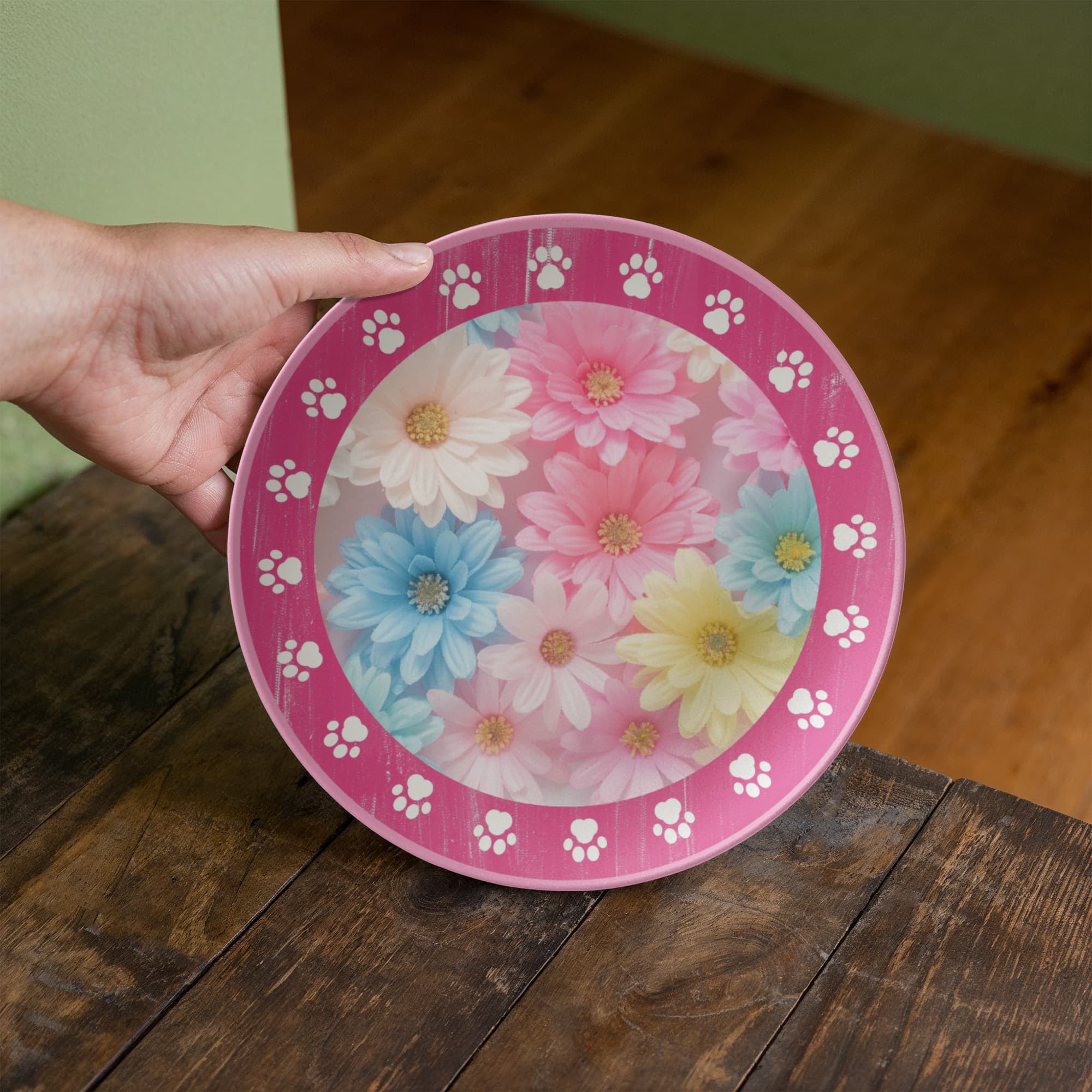 Paws & Petals Decorative Plate | Pink Floral Cat Lover Serving Plate