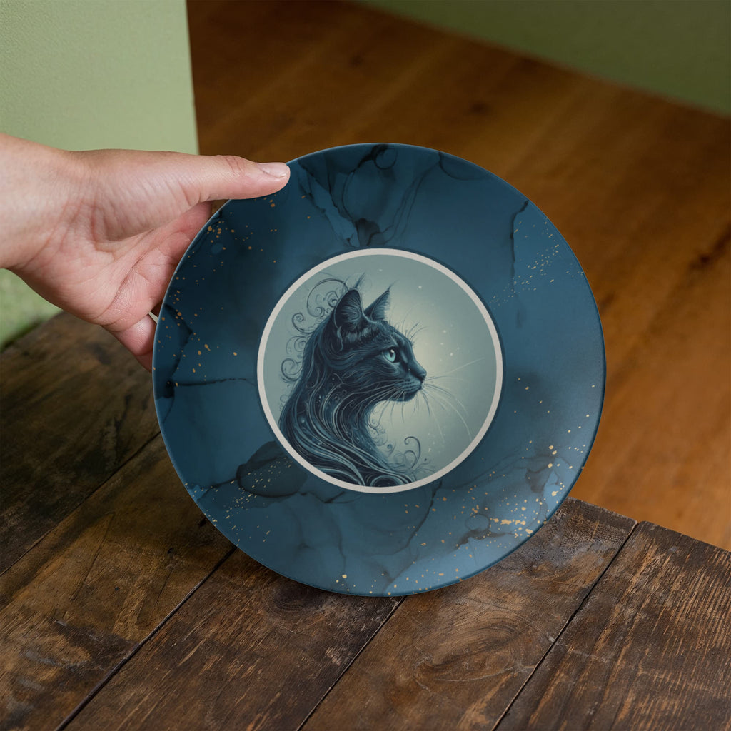 Blue Cat with Gold Accents Collectible Plate