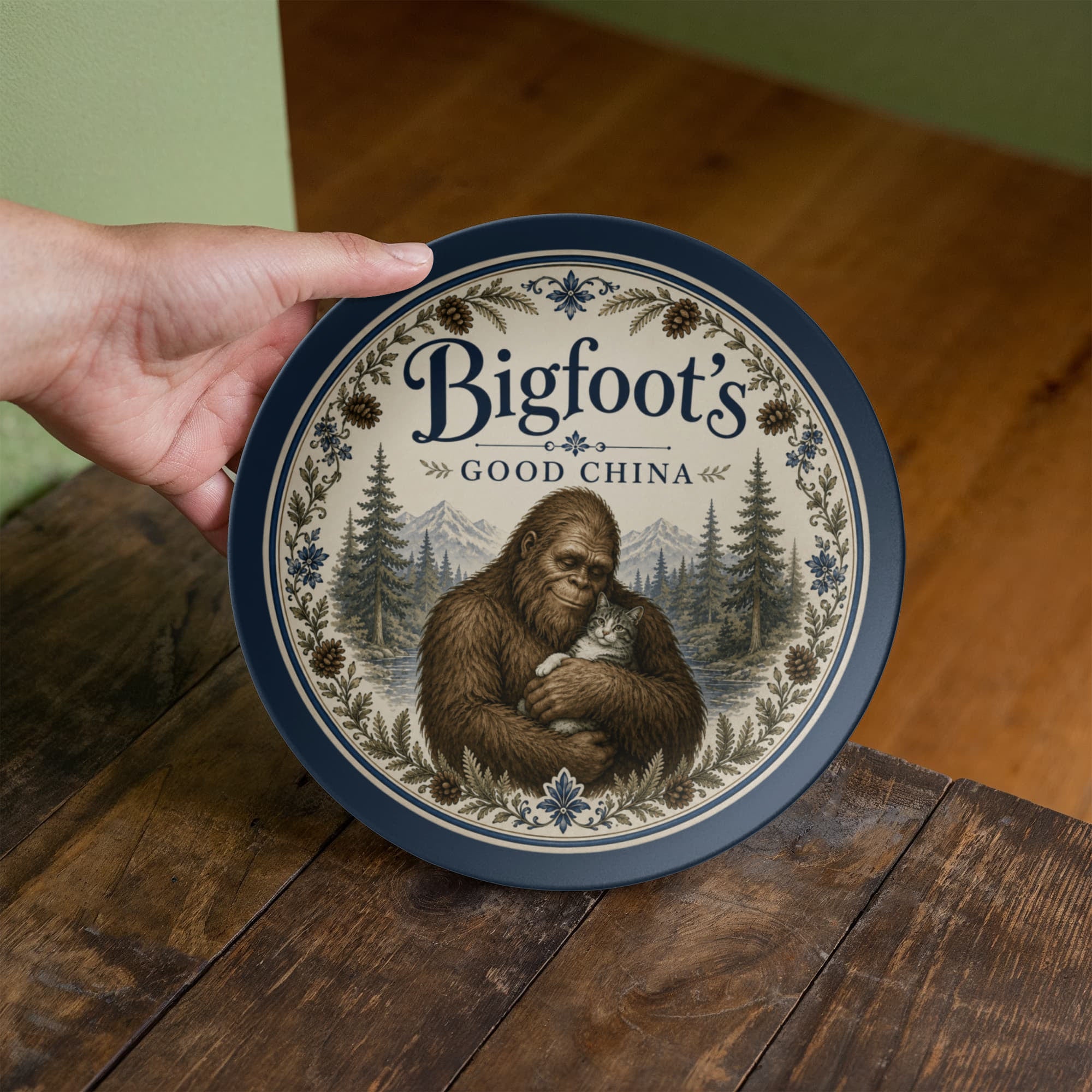 Bigfoot's Good China 10" Dinner Plate | Bigfoot & Cat Woodland Plate